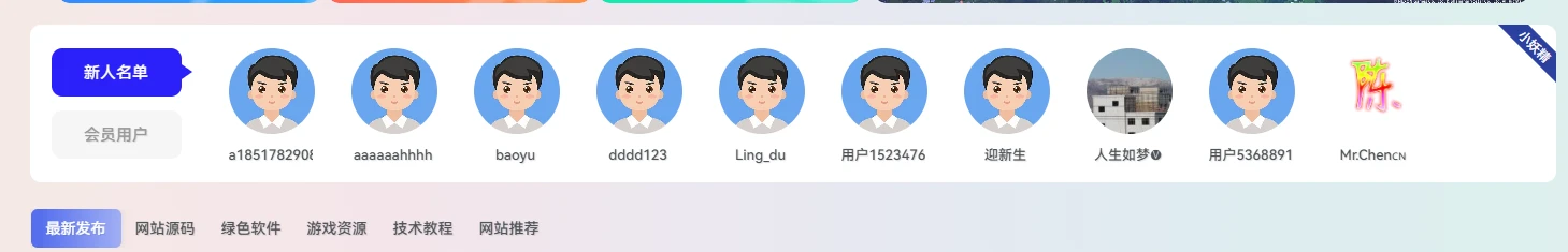 子比主题新注册用户和会员用户展示小工具和代码-小妖精资源网-免费技术教程、游戏、软件、建站源码下载