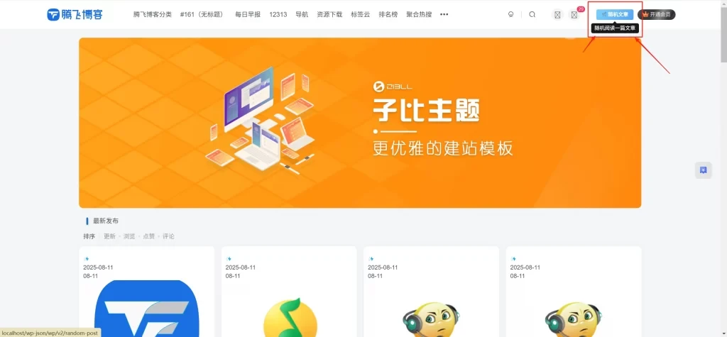 子比主题 – 右上角随机访问文章功能-小妖精资源网-免费技术教程、游戏、软件、建站源码下载